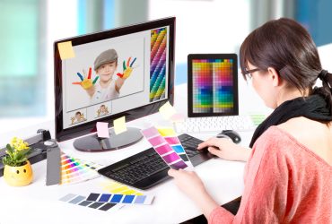 Graphic Designer At Work. Color Samples. Graphic designer at work. Color swatch samples.